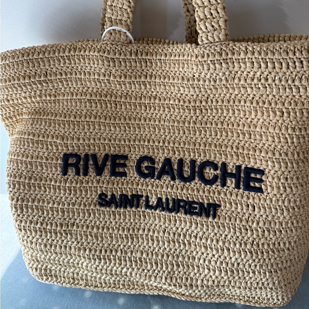 Saint Laurent rive gauche raffia tote bag in natural